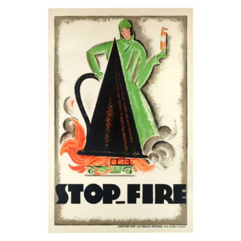 Charles Loupot, Original Art Deco Car Poster, Stop-Fire, Automobile, 1925 For Sale