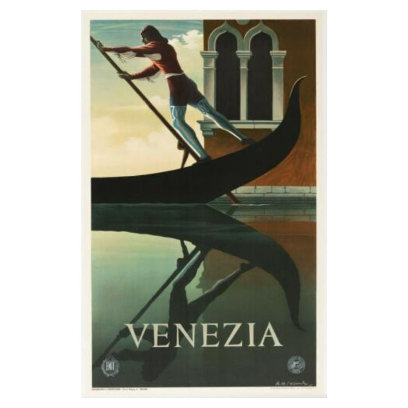 Rare Italian Railways Voyage Poster-Cassandre-Venise Vene-Aia Gondole, 1951