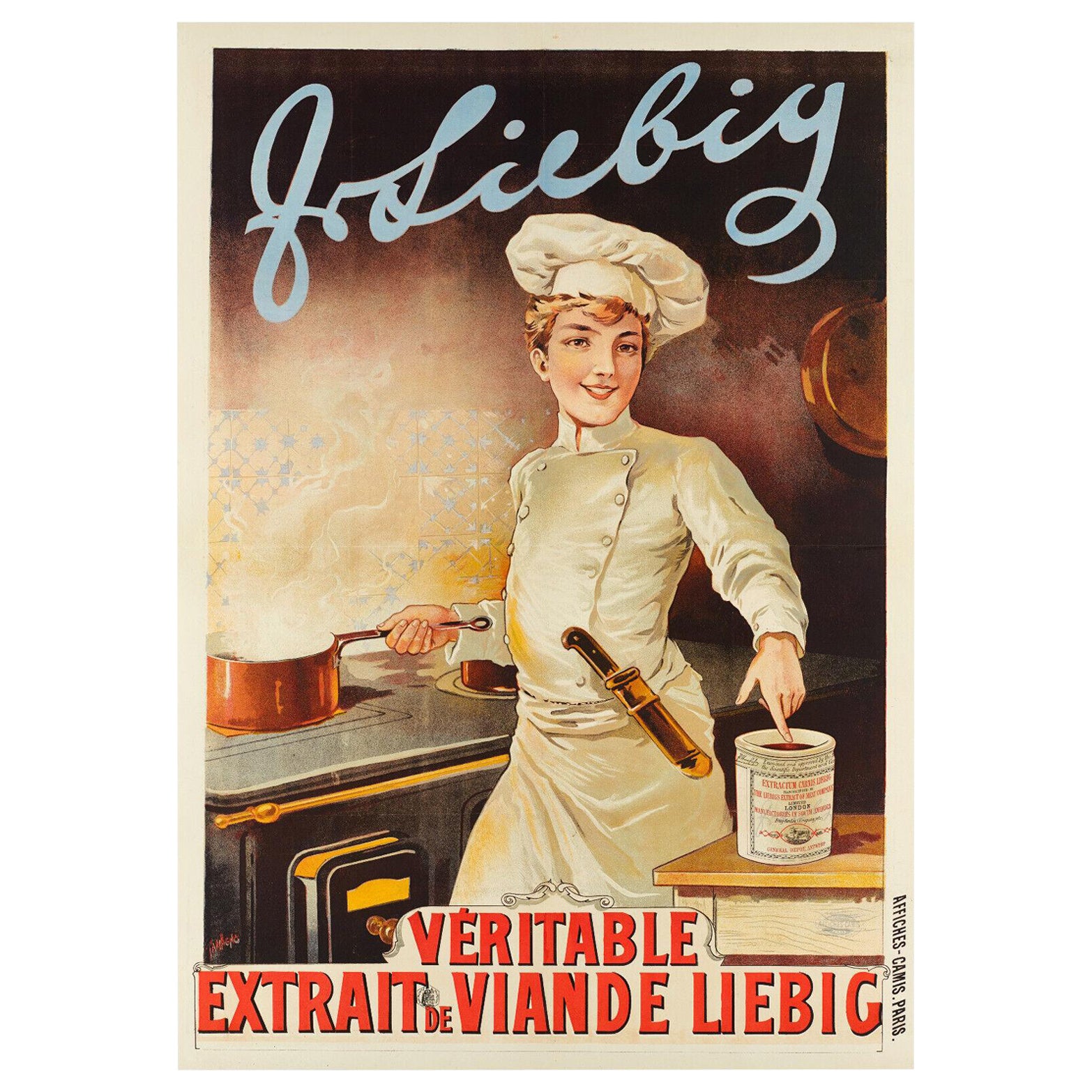 Affiche originale de la Belle Époque -Tamagno-Liebig-Viande - Piano-Cook, 1898