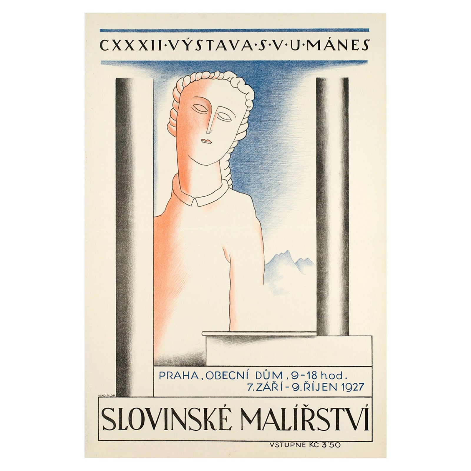 Original Vintage Poster-Veino Pilon-Slovenian Art and Painting-Prague, 1927 For Sale