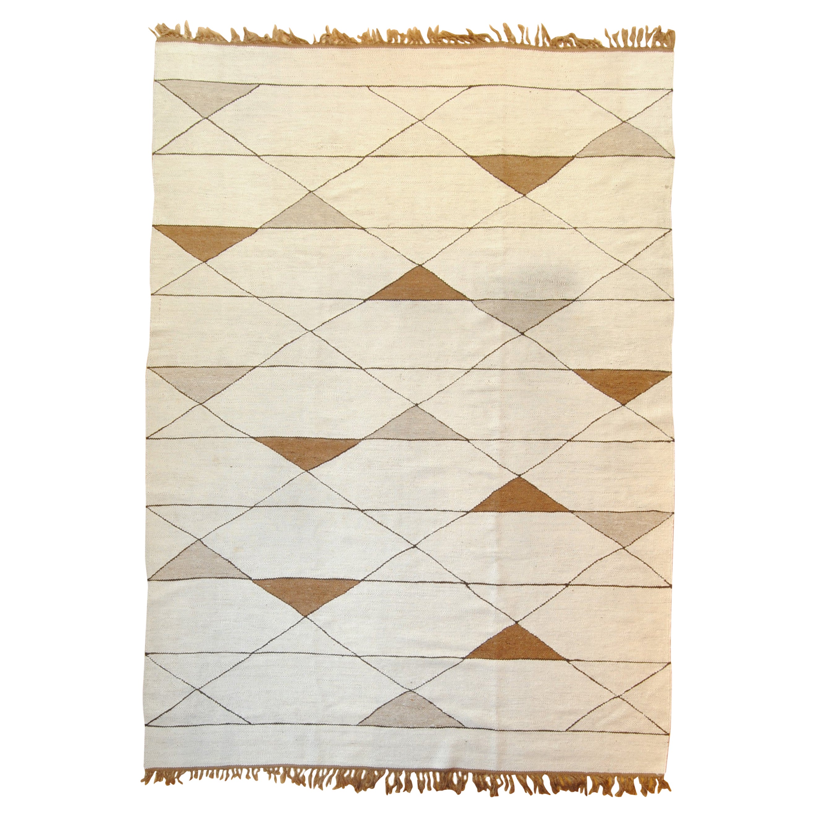 XXth Century White Grey and Brown Geometric Polish Kilim from 70’s For Sale