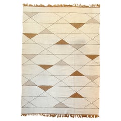 Retro XXth Century White Grey and Brown Geometric Polish Kilim from 70’s