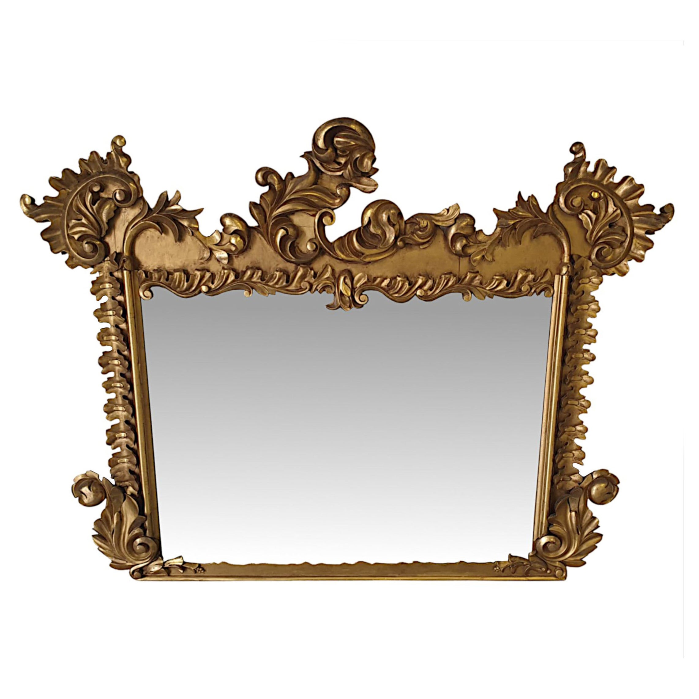 Très beau miroir à trumeau en bois doré irlandais William IV du début du 19ème siècle