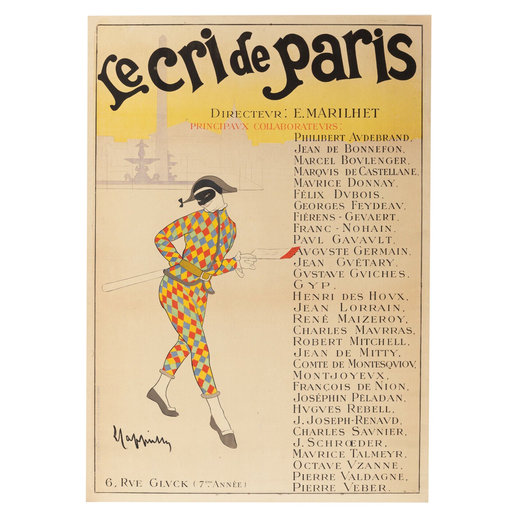 Leonetto Cappiello, affiche de journal originale vintage, Le Cri de Paris, 1901