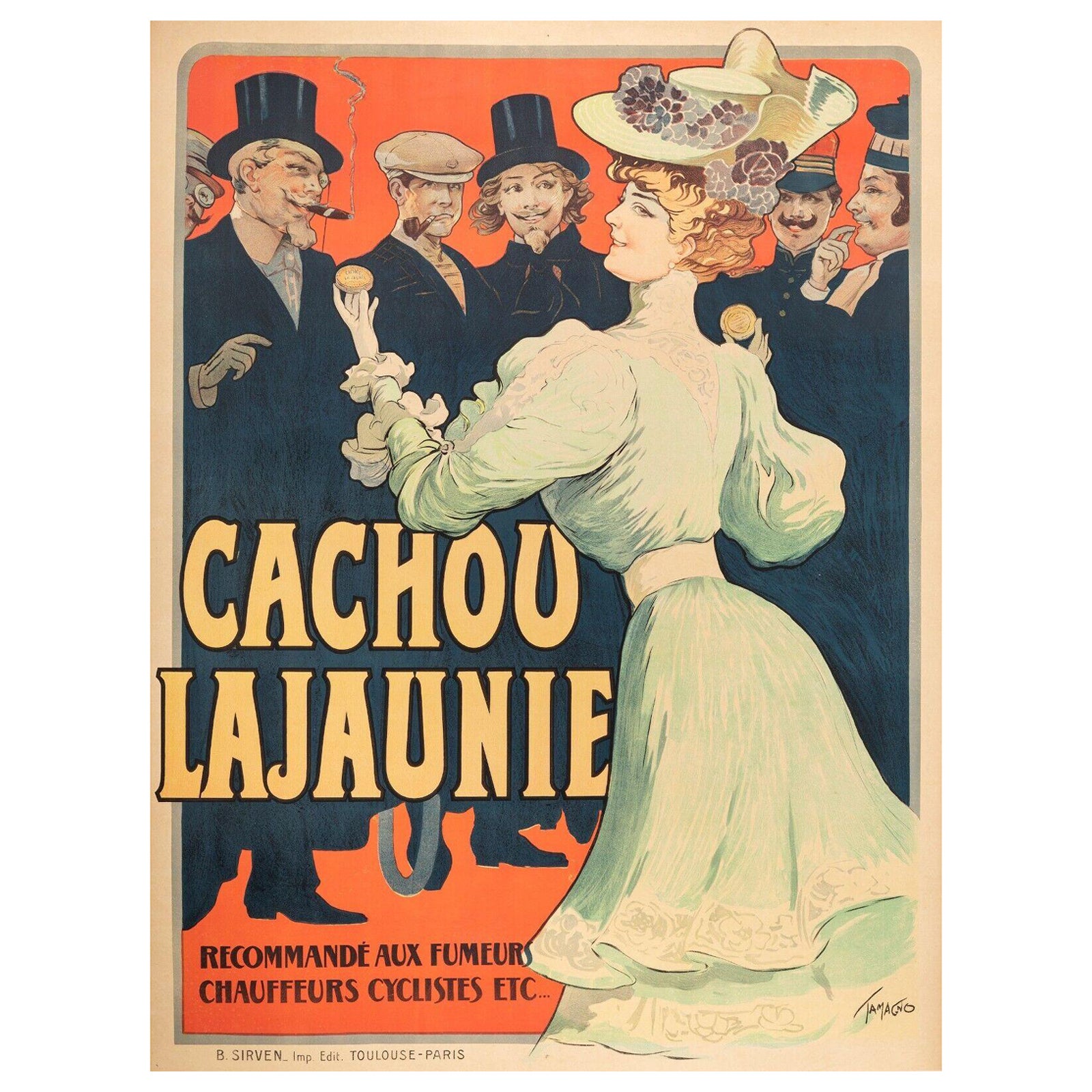 F. Tamagno, Affiche vintage d'origine, Cachou Lajaunie, Liquorice Candy, vers 1900