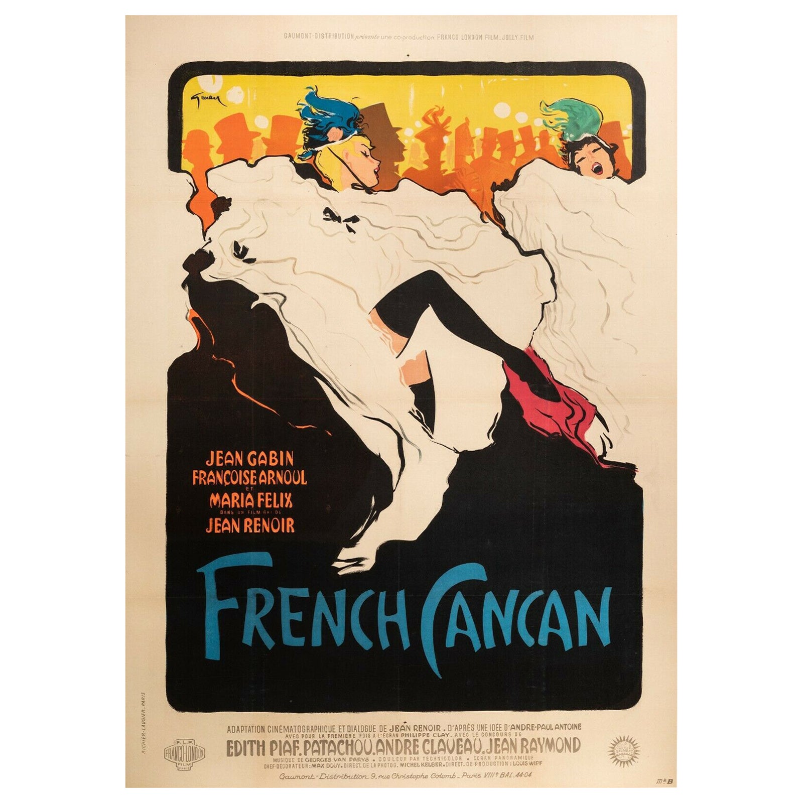 Original-Filmplakat Cancan Moulin Rouge Edith Piaf, Franzsisch, von Gruau, 1955