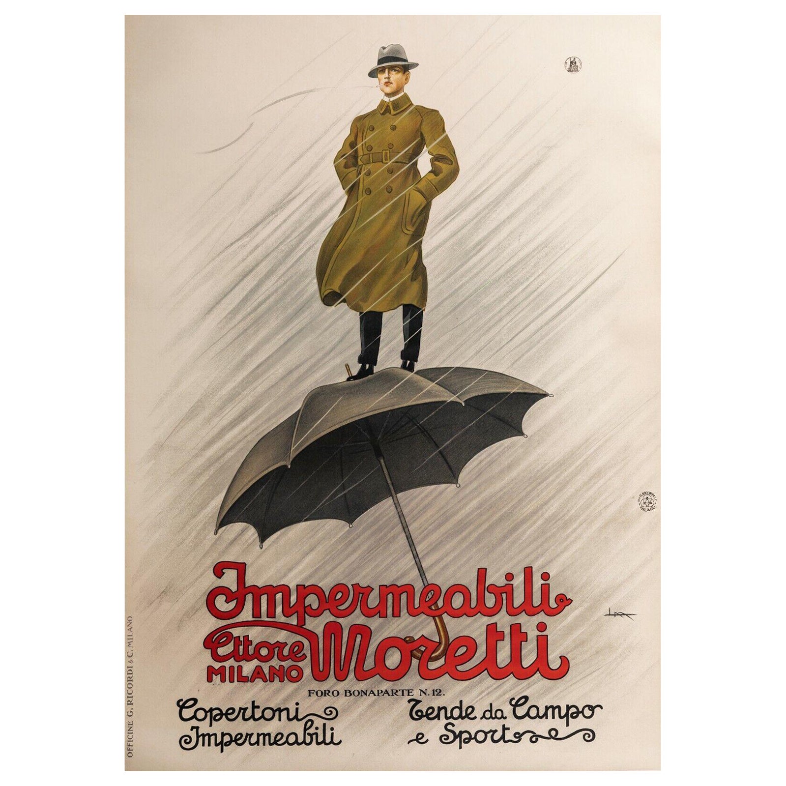 Original-Poster-L. Metlicovitz-Impermeabili Moretti-Fashion-Milano, ca. 1920 im Angebot