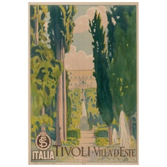 Original Vintage Travel Poster, Tivoli Gardens Villa D'Este Italy, 1925