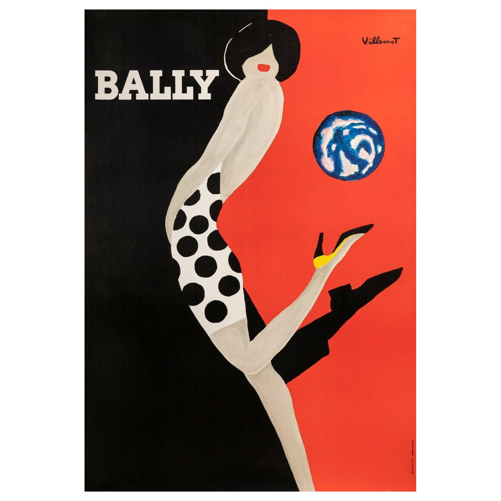 -Bernard Villemot, affiche originale vintage, Bally-Chaussures-Globe Fashion, 1980
