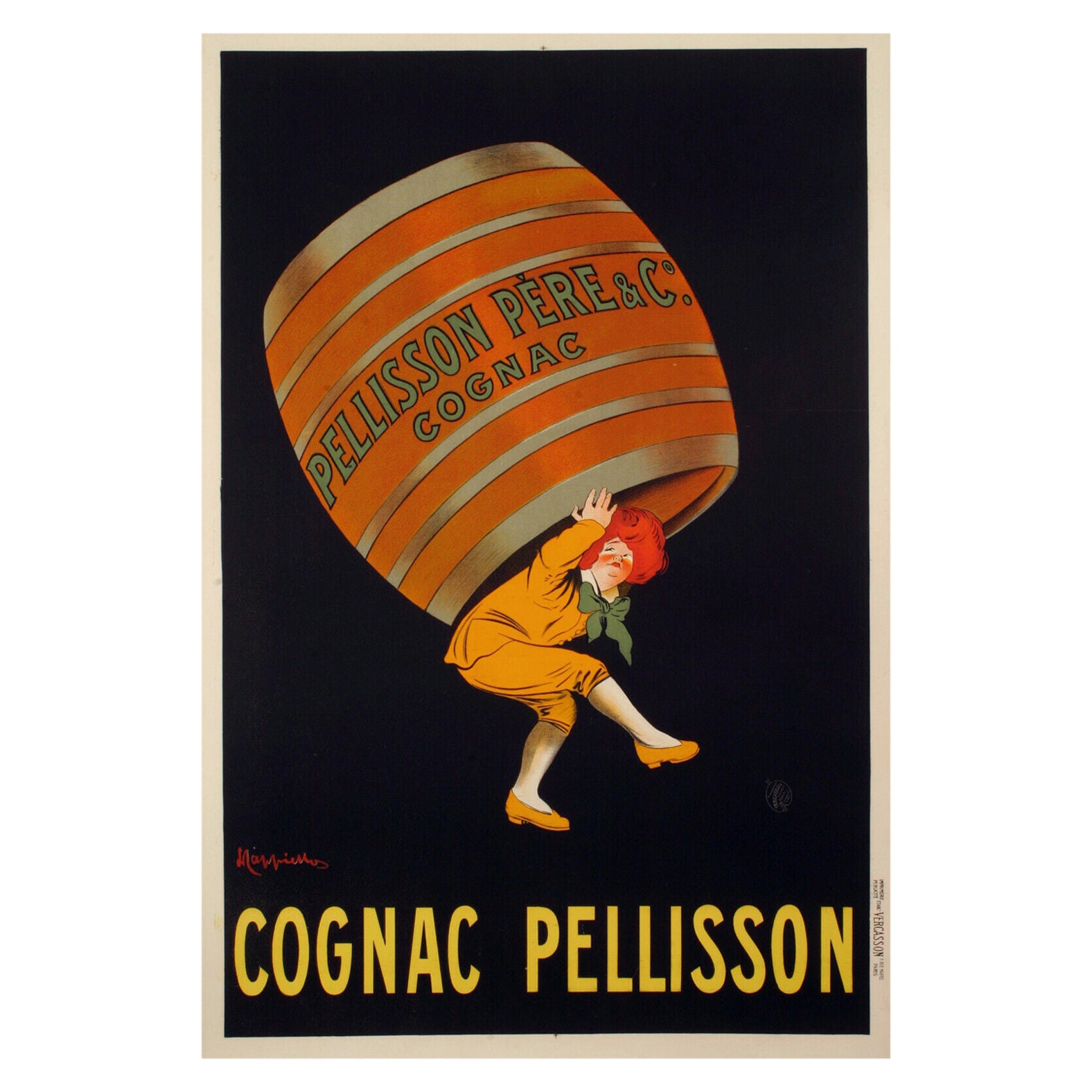 Leonetto Cappiello, Original Vintage Alcohol Poster, Cognac Pellisson, 1907 For Sale