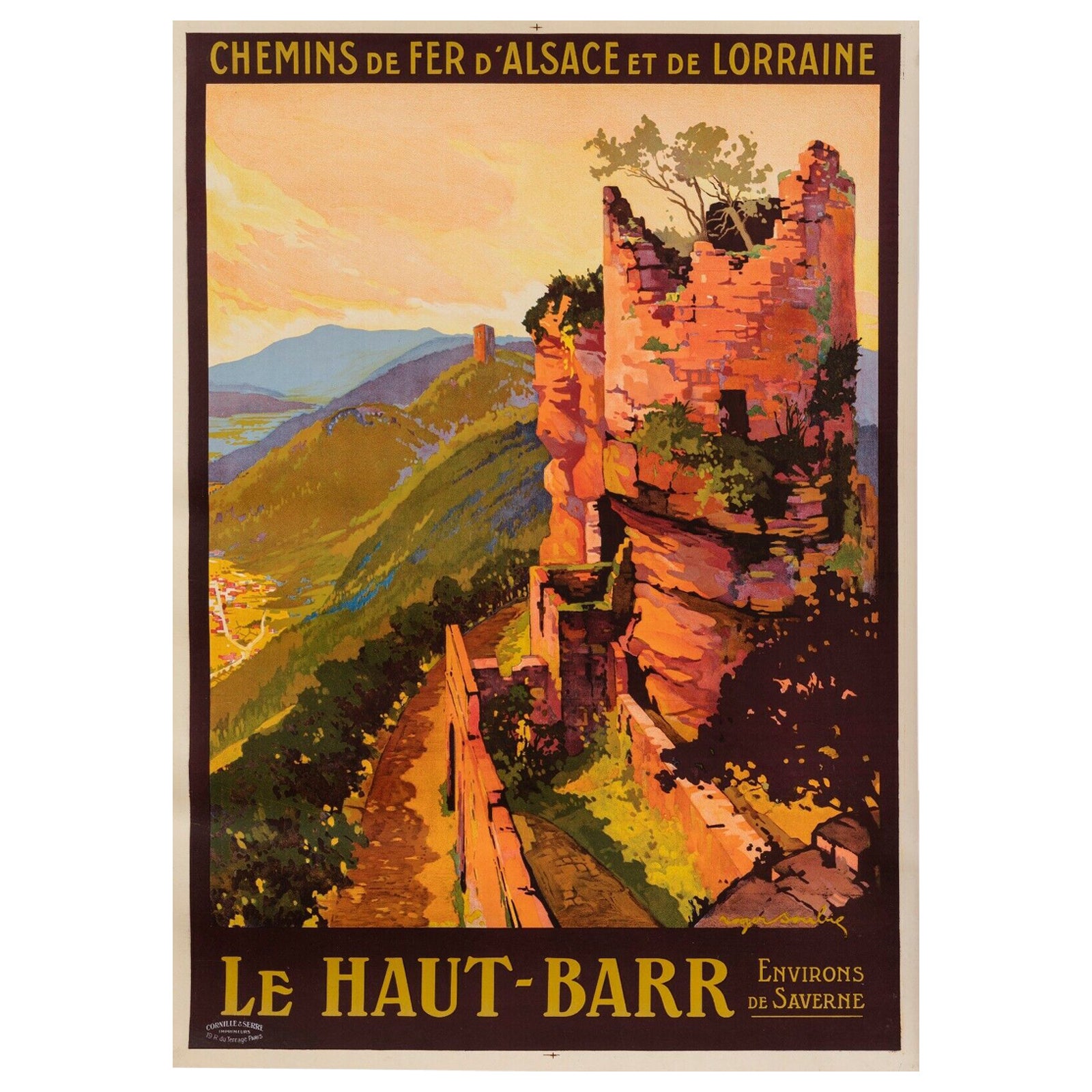 Roger Soubie, affiche de voyage originale vintage, Le Haut Barr Vosges, Chemin de fer, 1925 en vente