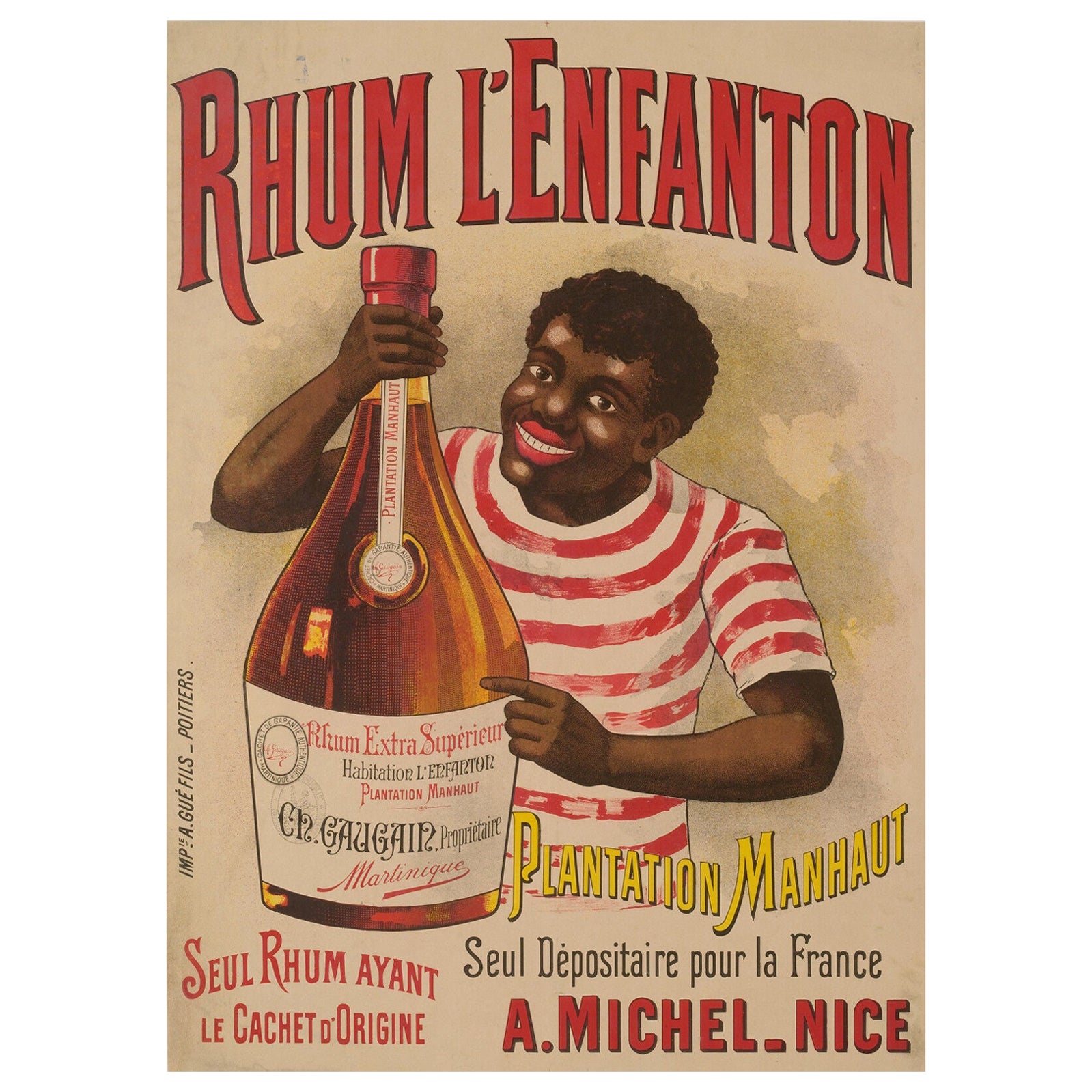 Original Vintage Rum Poster, Rhum, Martinique, West Indies, 1900 For Sale