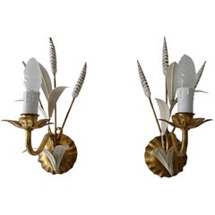 Mid-Century Wheat Hollywood Regency Italian Sconces c 1950