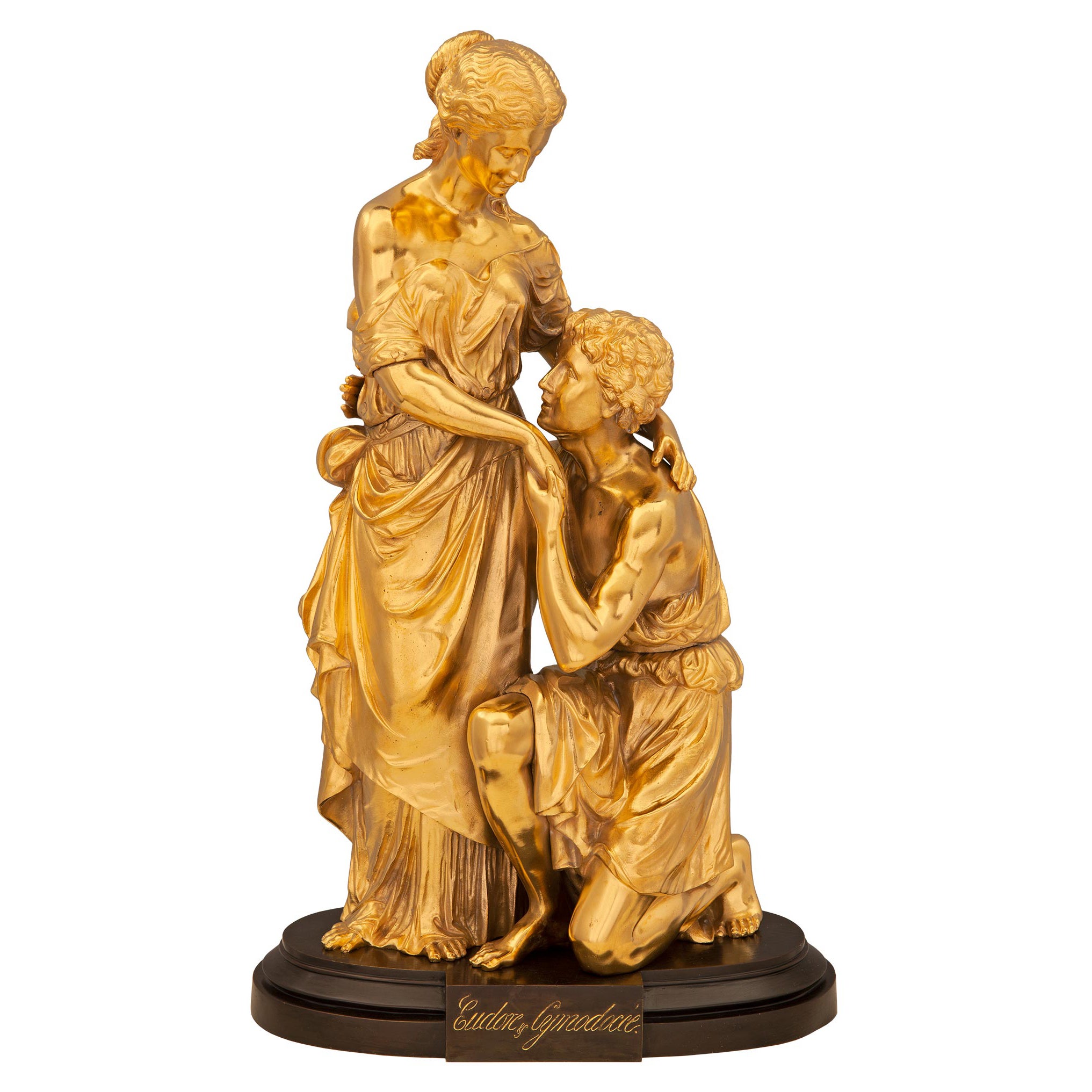 French 19th Century Louis XVI St. Ormolu And Patinated Bronze Statue For Sale