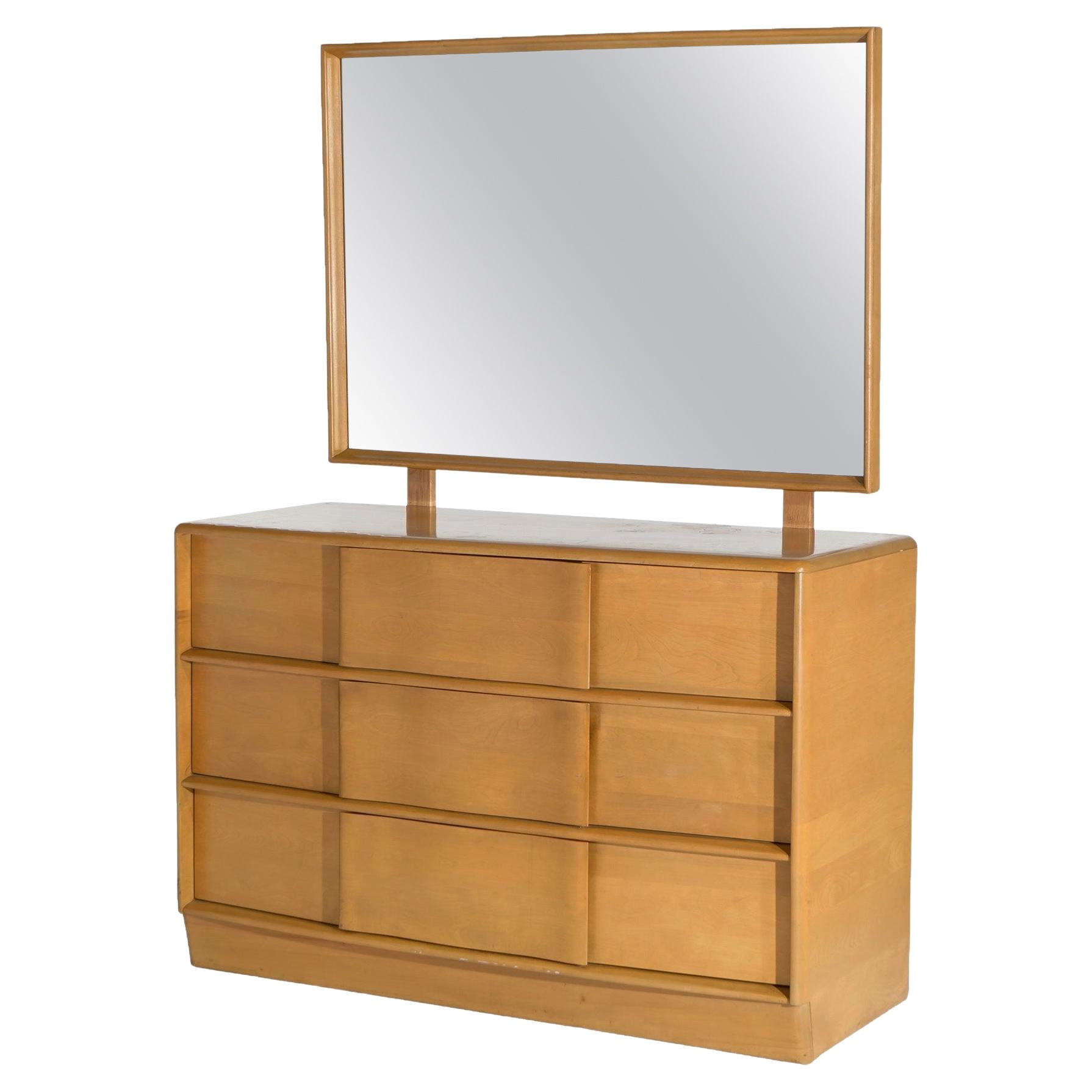 Mid Century Modern Heywood Wakefield Dresser & Mirror in Wheat, Circa 1950 For Sale