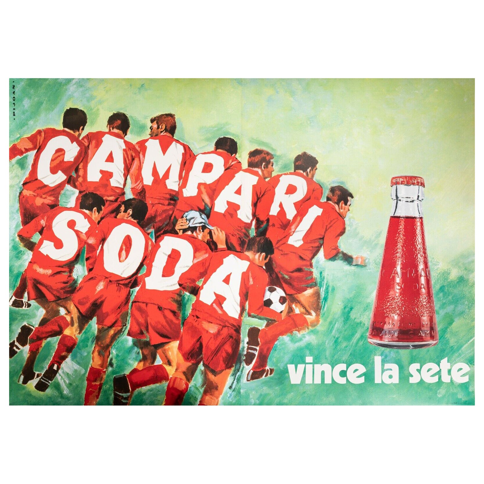 Original Vintage Poster-Pijoan-Campari Soda-Soccer-Liqueur, c.1970 For Sale