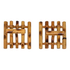 Midcentury Pair of Coat Rack Stand in Bamboo & Rattan, Italy 1970s