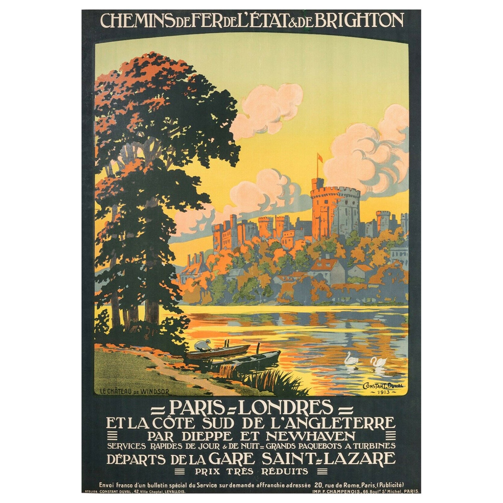 Affiche originale -stant Duval-Paris - Londres - Brighton - Angleterre, 1913 en vente