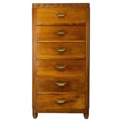 Chiffonnier ou commode Art Déco français, coffre à six tiroirs en noyer, vers 1930