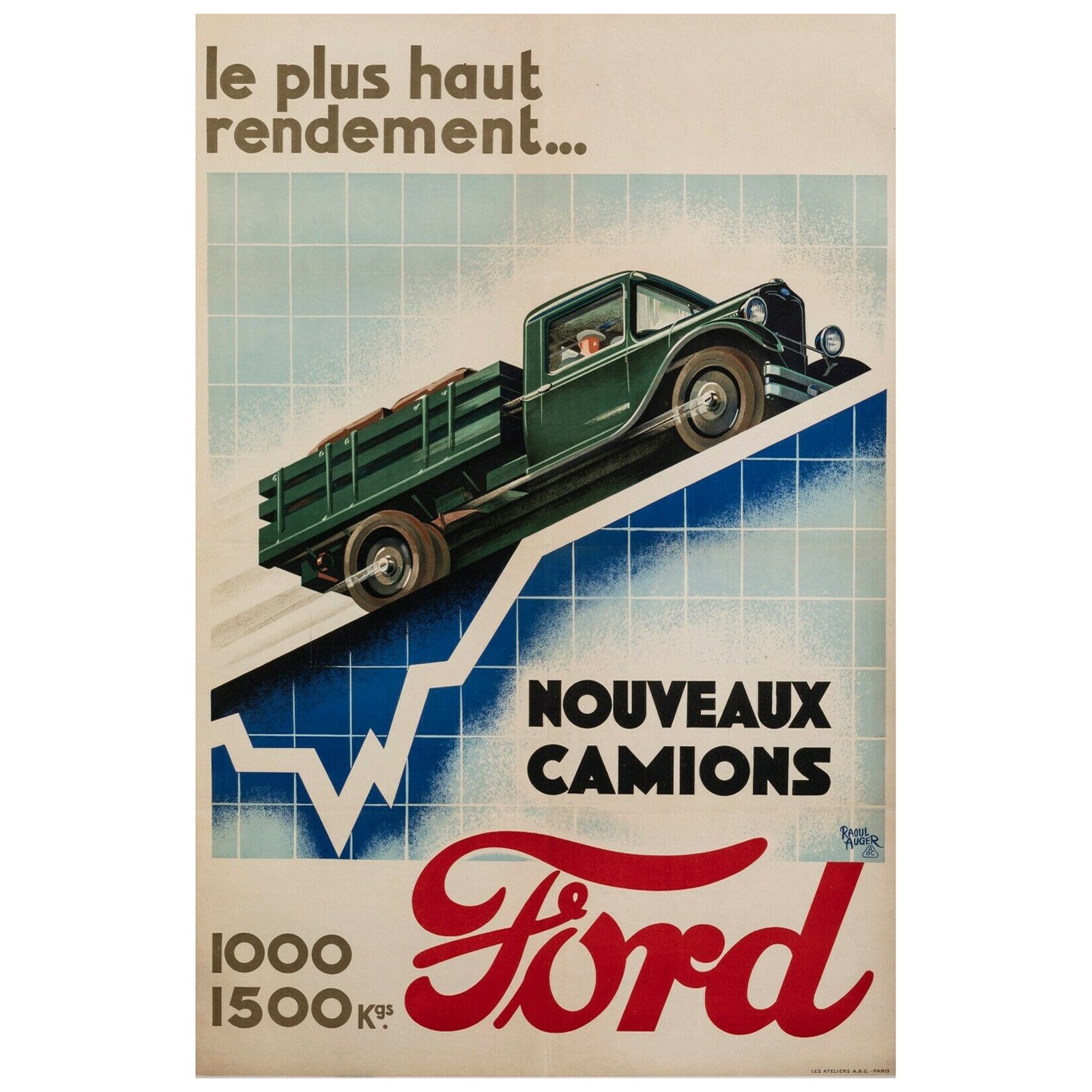 Affiche vintage d'origine - R. Modèle Aa-Cars-Fordism Auger-Trusion de Ford, vers 1927