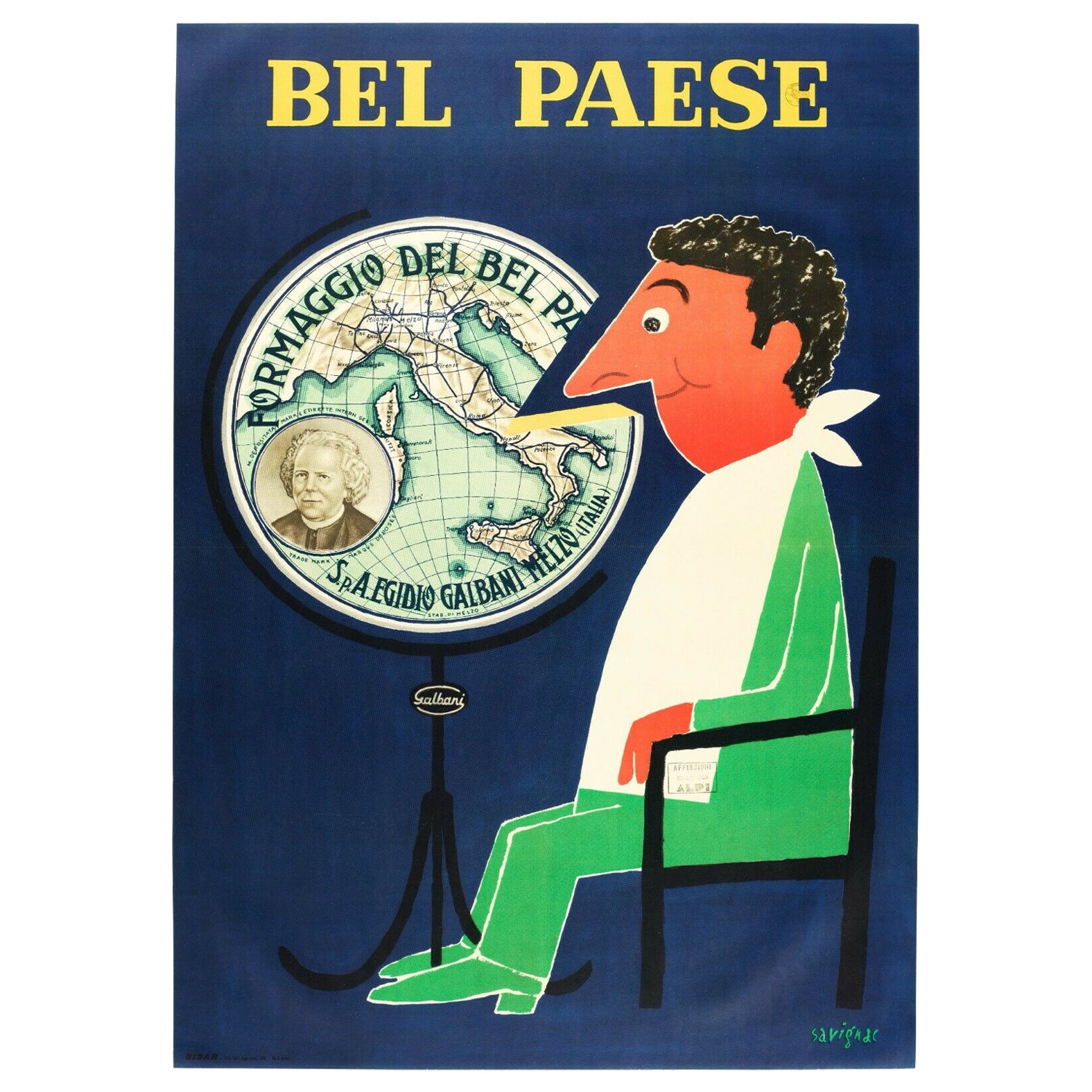 Original Vintage Poster-R Savignac-Bel Paese Cheese-Italien-Galbani, 1966