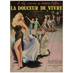 Retro Yves Thos, Original French Movie Poster, La Dolce Vita Rome Italy , Fellini, 1960