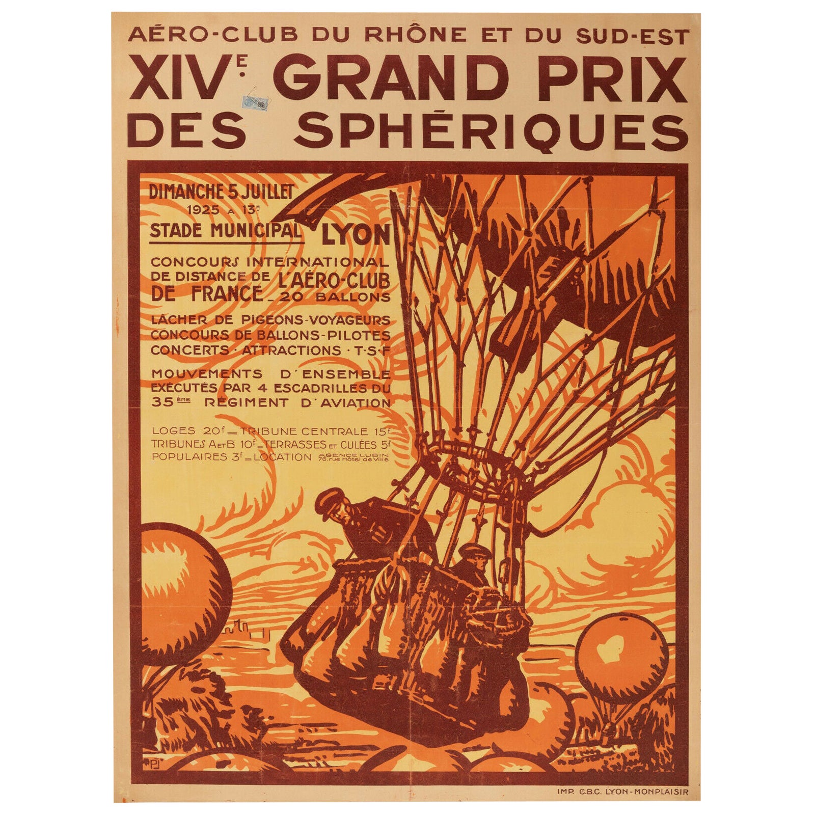 Affiche vintage d'origine, ballon d'aviation, Montgolfier, 1925