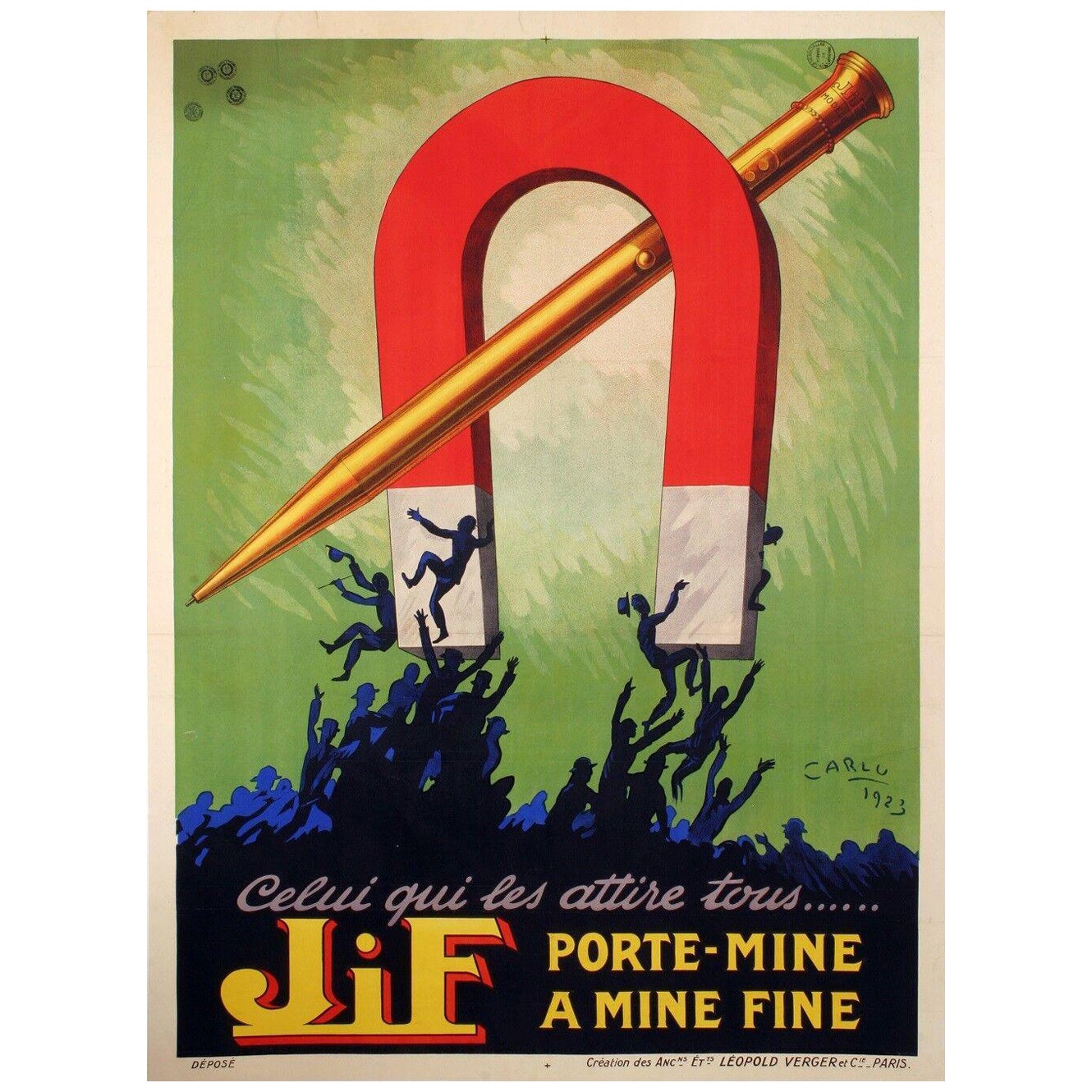 Jean Carlu, Original Art Deco Vintage Poster, Jif Fountain Pen, 1923