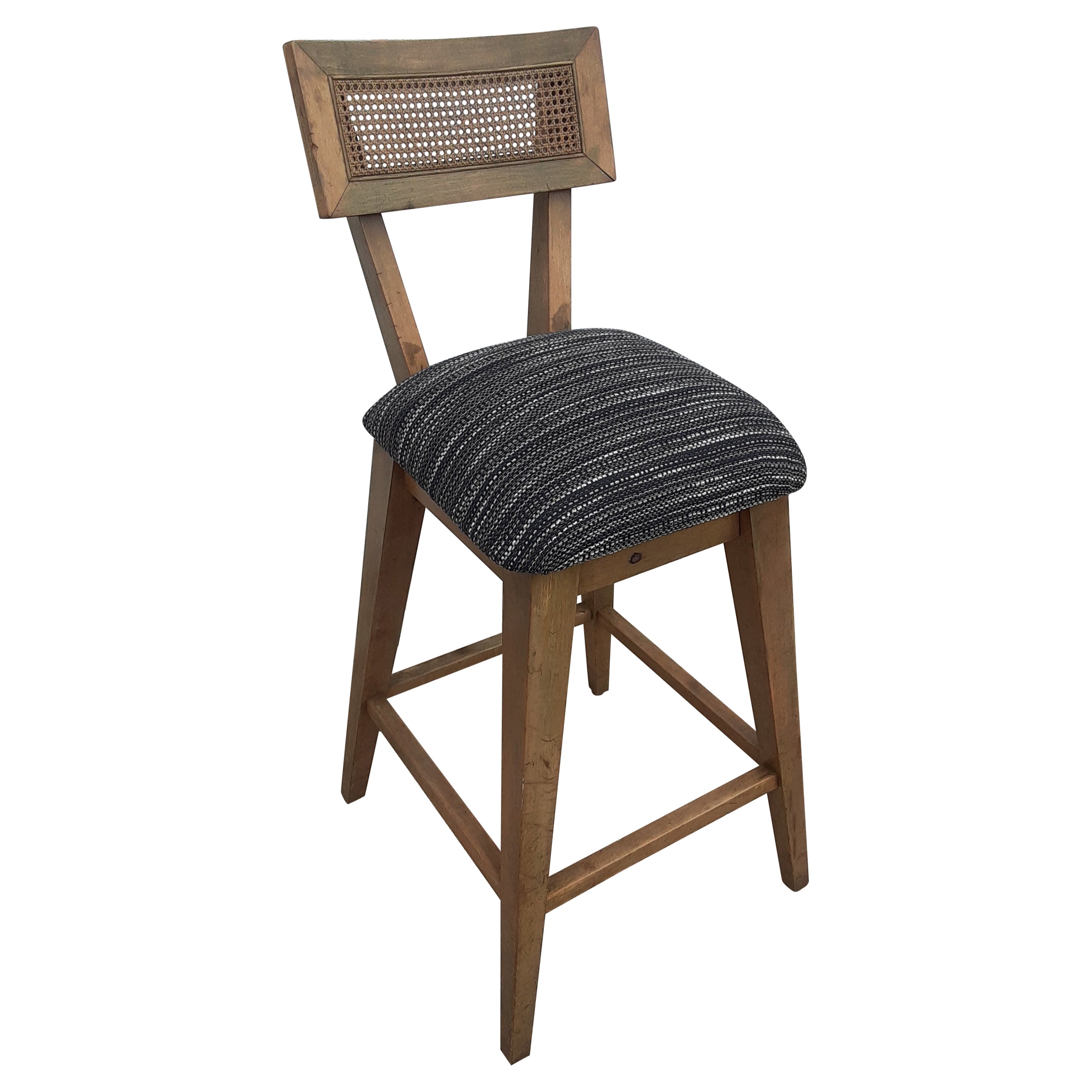 Mid-Century Modern Cane Back Barstool with Upholstered Seat