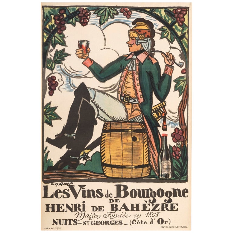 Original Vintage Poster-Arnoux Guy-Vins De Bourgogne-Nuits Saint Georges, 1930 For Sale