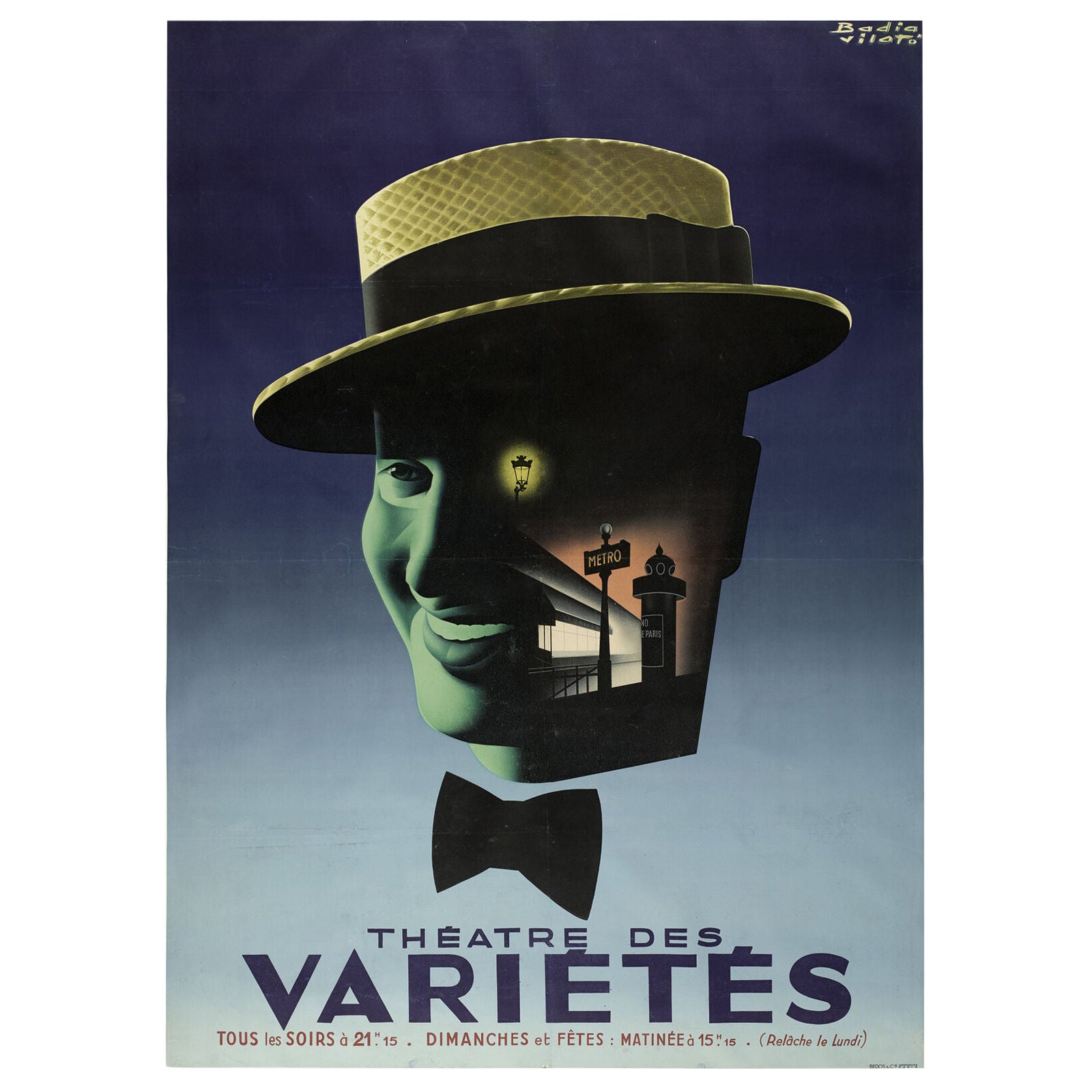 Original Vintage Poster-Badia Vilato-Music Hall-Mauritius Chevalier, c.1950 For Sale