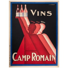 Gadoud, Original Art Deco Wine Poster, Camp Romain Provence, Pink, White, Red