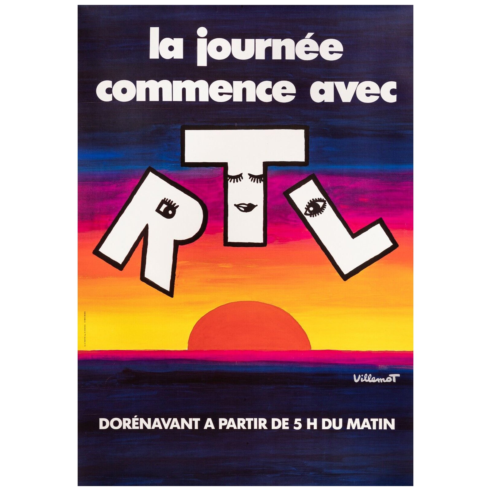 Original-Vintage-Poster „Bernard Villemot-Day Starts with RTL Radio“, 1985
