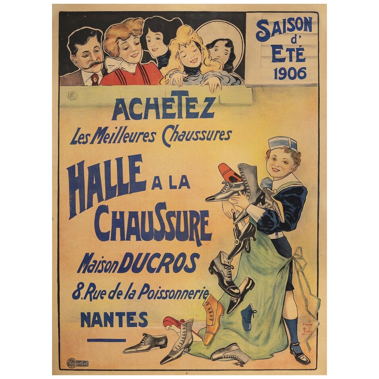 Originalplakat Belle Epoque-Paolo-Fashion-Schuhe mit hohen Heels aus Frankreich, Belle Epoque, 1906