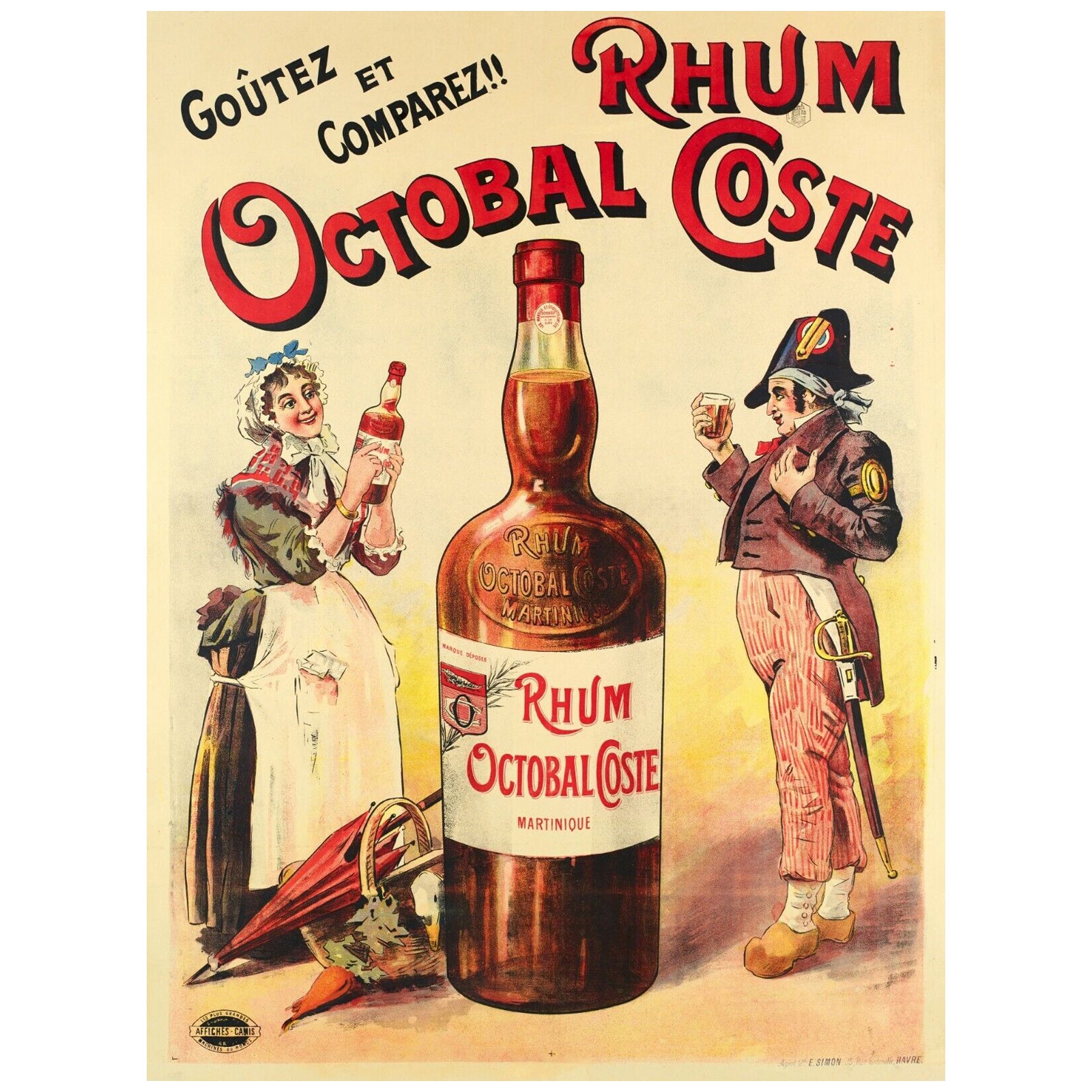 Original Vintage Poster-Rhum Octobal Coste-Martinique-Napoléon, c.1890 For Sale