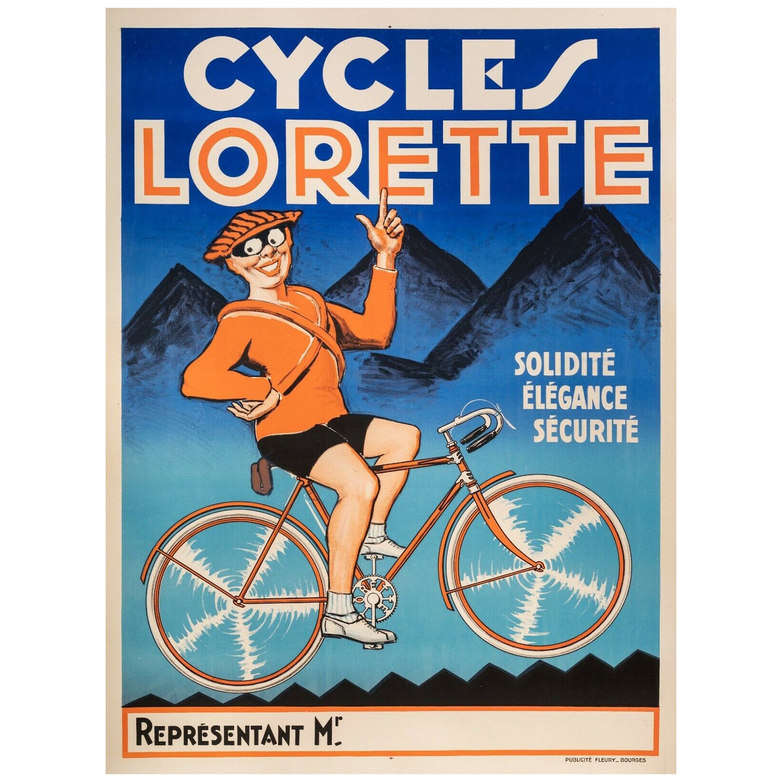 Original Poster-Cycles Lorette-Cycling-Mountain Bicycle, c.1925 For Sale