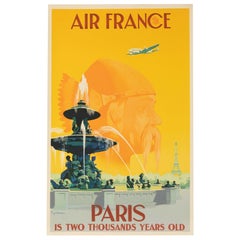 Guerra, Vintage Air France Poster, Eiffel Tower, La Concorde, Paris 1951