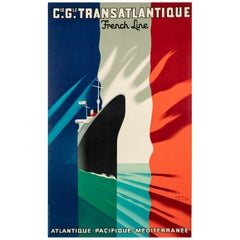 Affiche vintage d'origine de Paul Colin, Cie Transatlantique-French Line, 1952