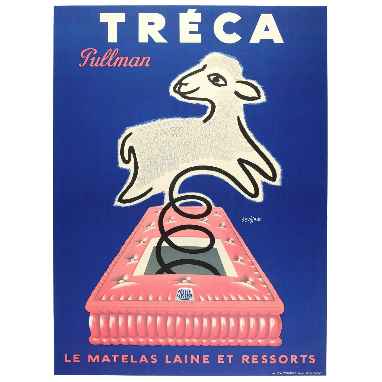 Original Vintage Poster-Raymond Savignac-Treca-Pullman-Matelas, 1954 For Sale