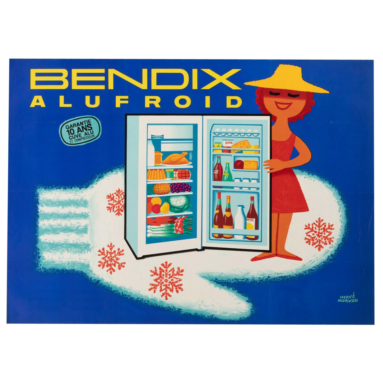 Affiche rétro originale d'Herve Morvan, Bendix, cuisine amusante, 1960 en vente