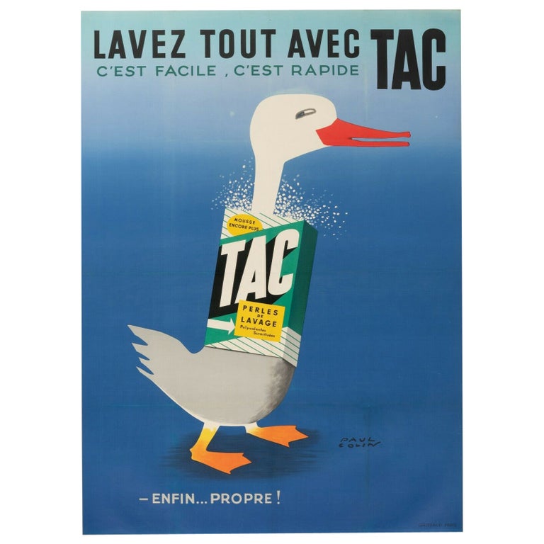 Affiche vintage d'origine - Paul Colin-Wash All with Tac-Lessive, 1960 En  vente sur 1stDibs