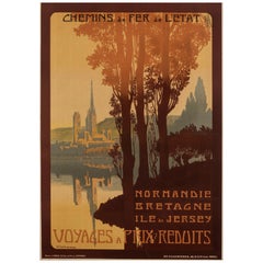 Poster di viaggio originale d'epoca - J. Lacaze-Normandie-Bretagne-Jersey, 1910 ca.