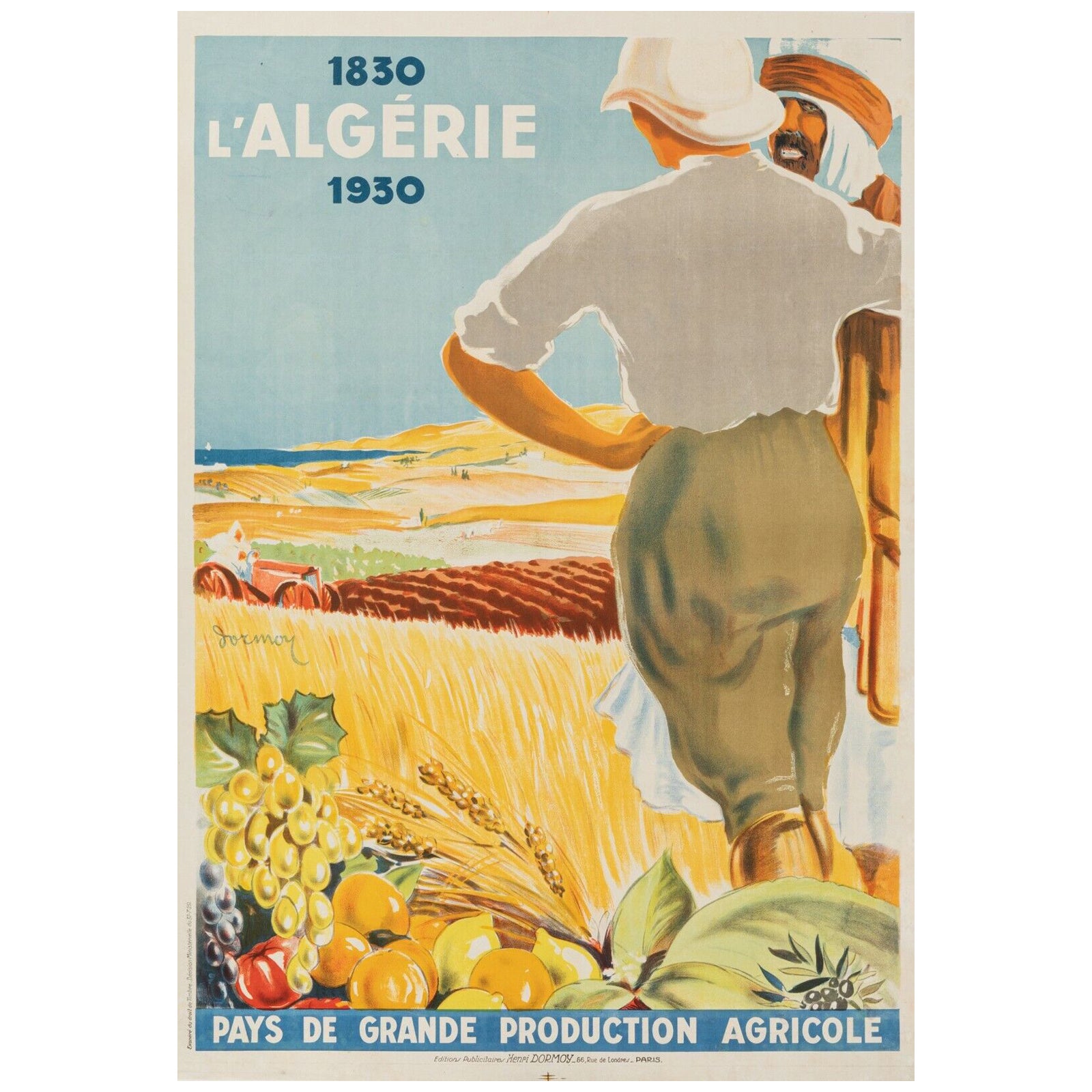 Original Colonial Poster-Dormoy-Algeria 1830 1930-Farmland, 1930 For Sale