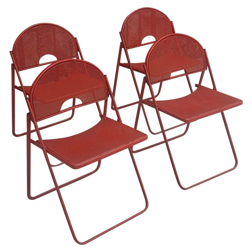 Italian Folding Metal Set of Four chairs by Fly Line For Sale