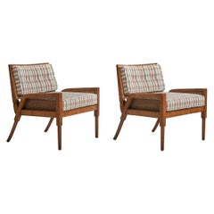 American Designer, Lounge Chairs, Oak, Fabric, Cane, United States, 1950s