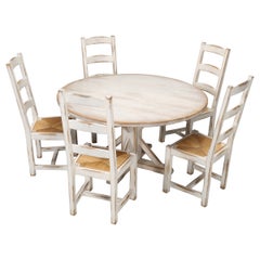 Country French Painted Oak Dining Table, '5' Chairs Made by Quinta Perpignan Fr