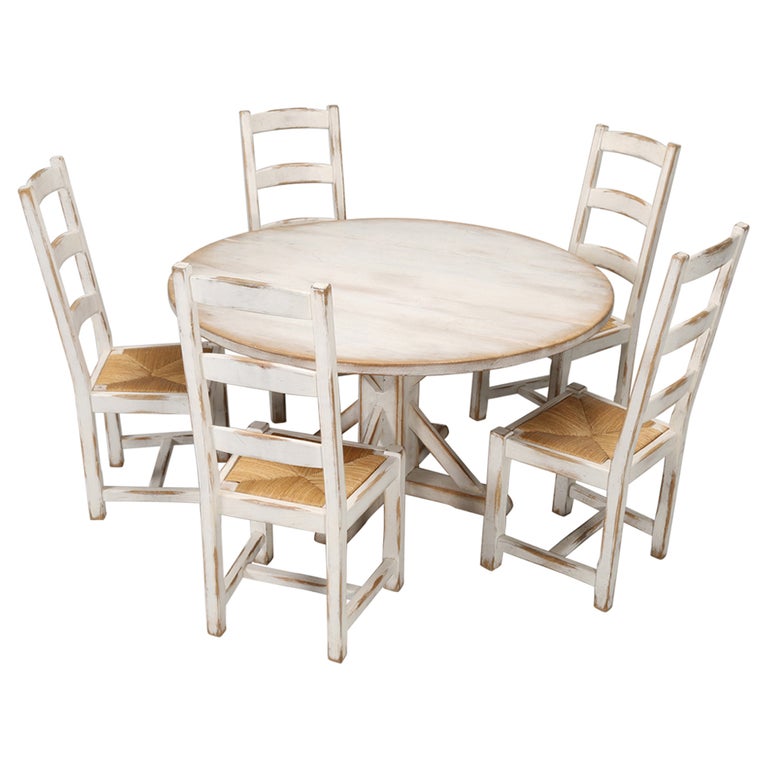 Country French Painted Oak Dining Table, '5' Chairs Made by Quinta