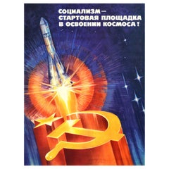 Affiche rétro originale soviétique, Socialism Launching Pad To Space Exploration URSS