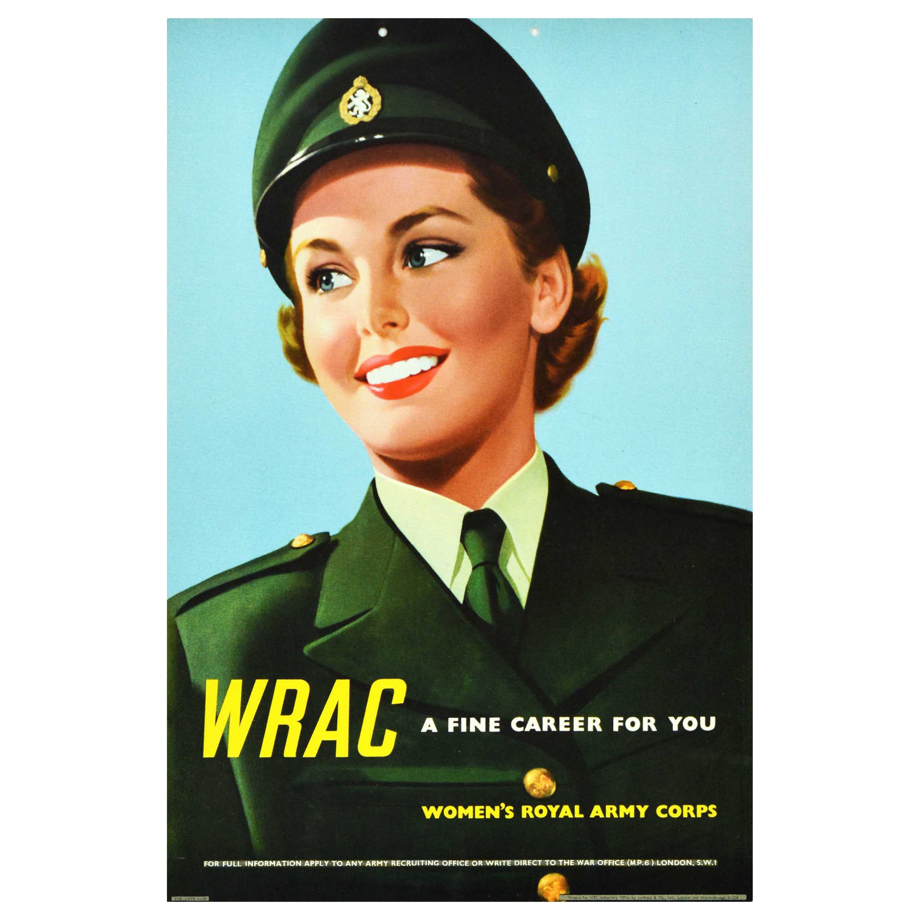Original Vintage Military Poster WRAC A Fine Career Women's Royal Army Corp UK For Sale