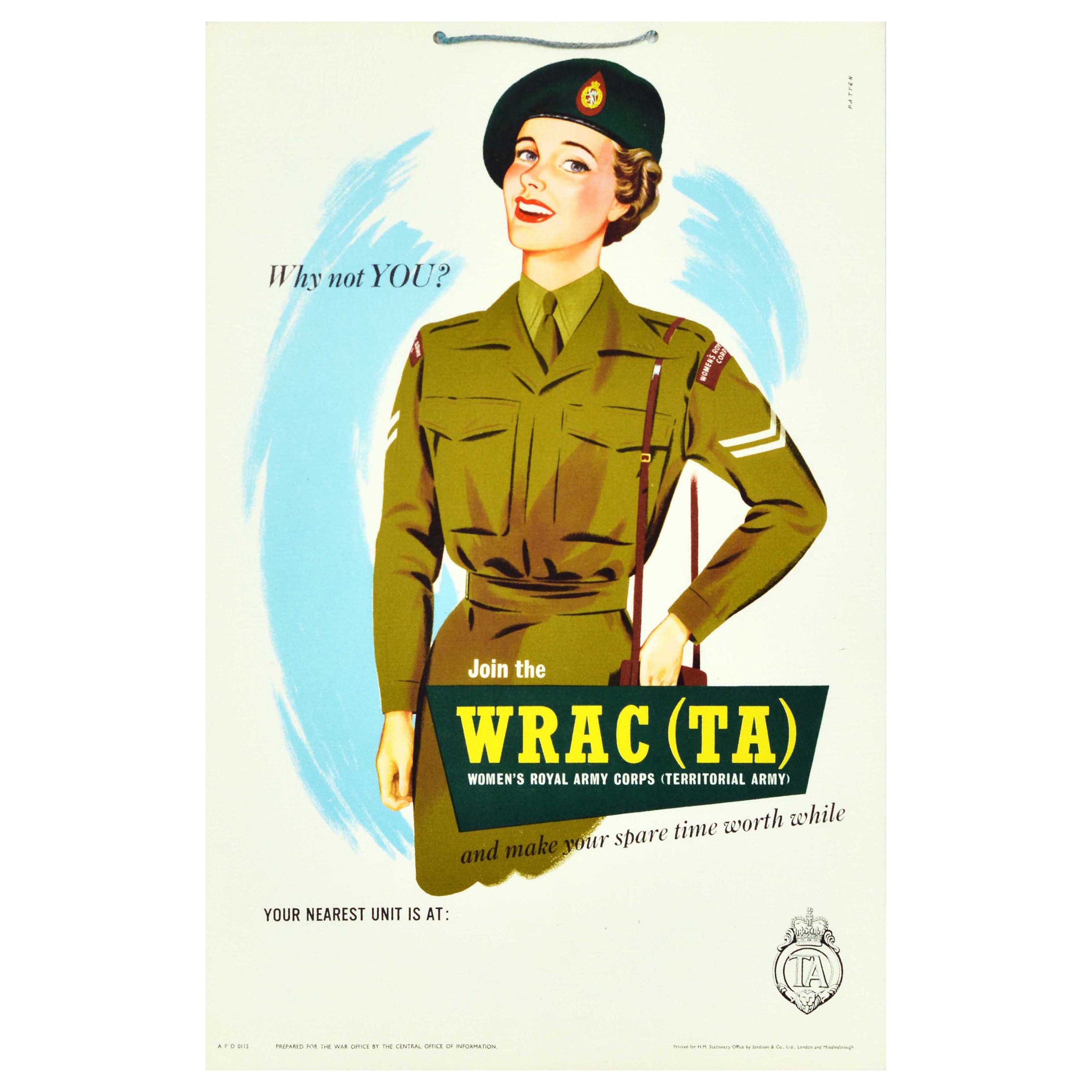 Original Vintage Poster Why Not You Women's Royal Army Corps Territorial Army For Sale